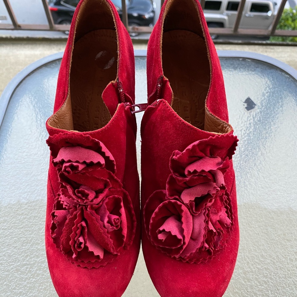 Chie Mihara red suede booties